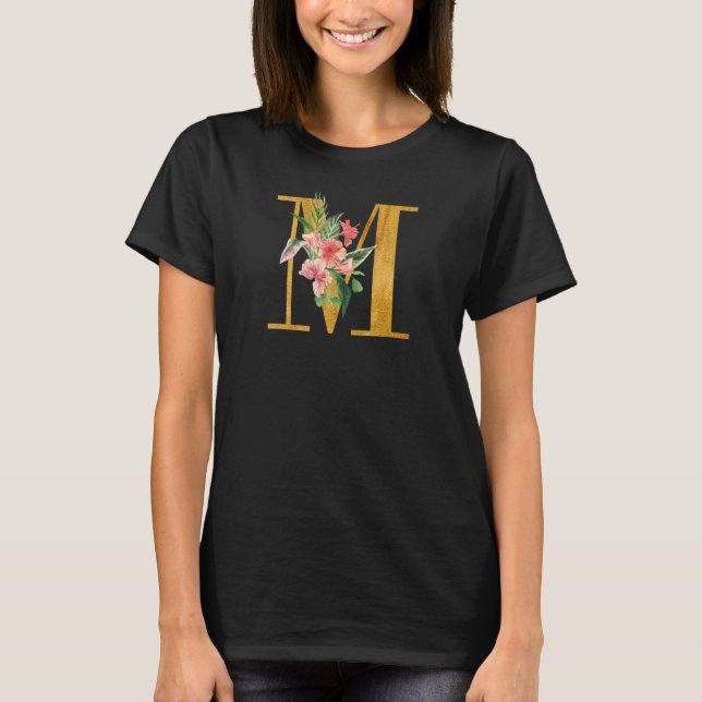 Camiseta Cute Monogram Initial Letters Flowers Capital M (Frente)