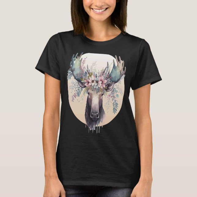 Camiseta Cute Moose Flower Crown Animal (Frente)