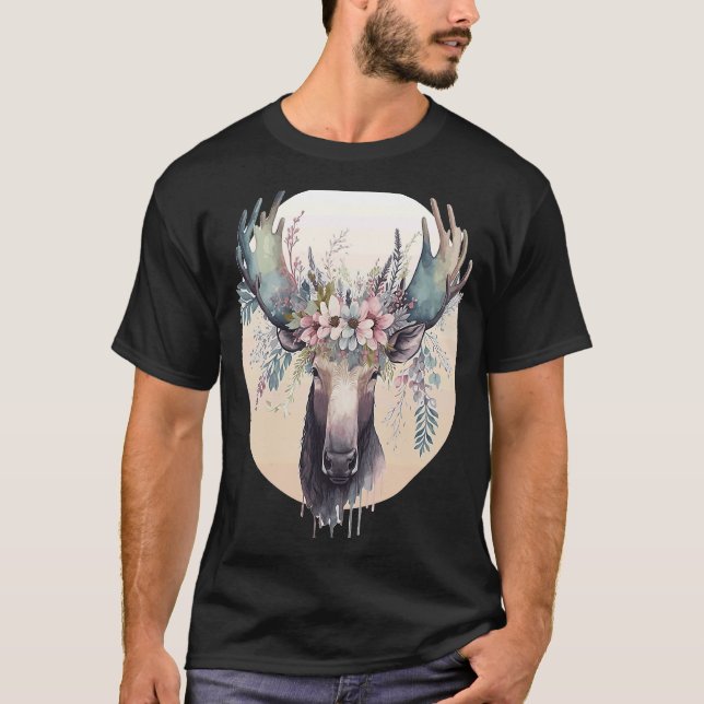 Camiseta Cute Moose Flower Crown Animal (Frente)