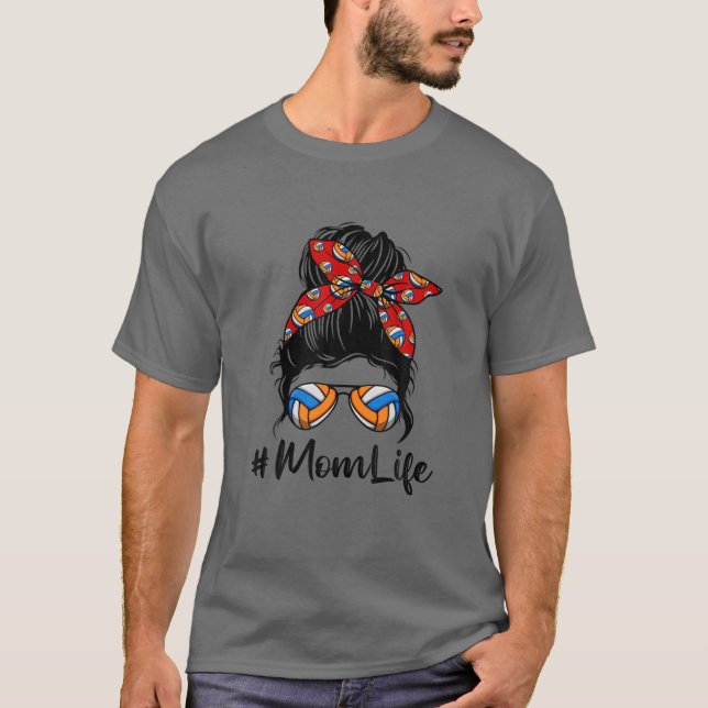 Camiseta Cute Mother's Day Messy Bun Volleyball Mom Mommy W (Frente)