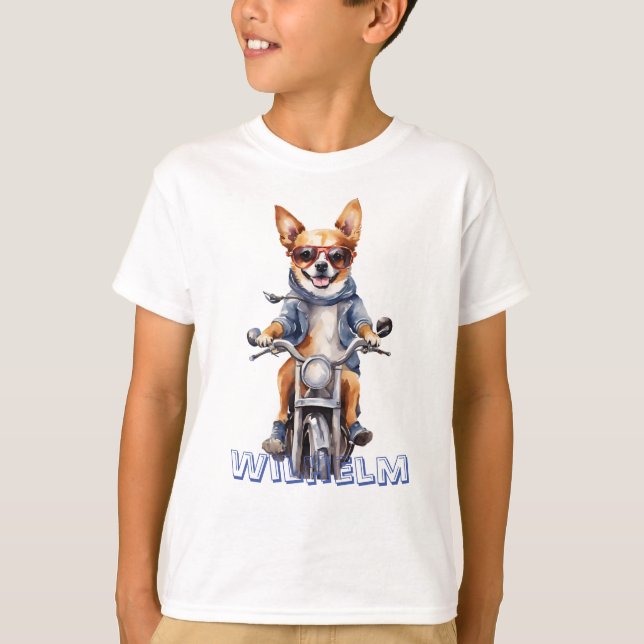 Camiseta Cute Motorcycle Dog T-Shirt: Fun Design for Kids (Frente)