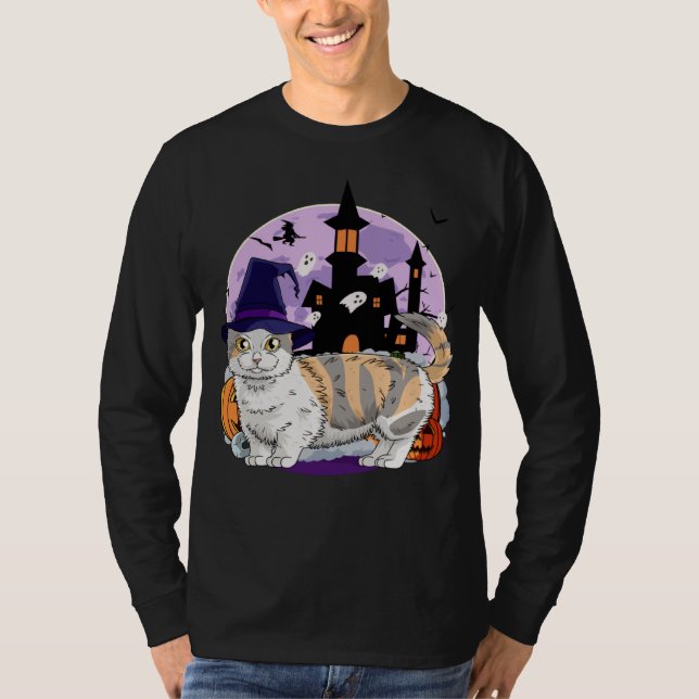 Camiseta Cute Munchkin Cat Halloween Witch Pumpkin (Frente)