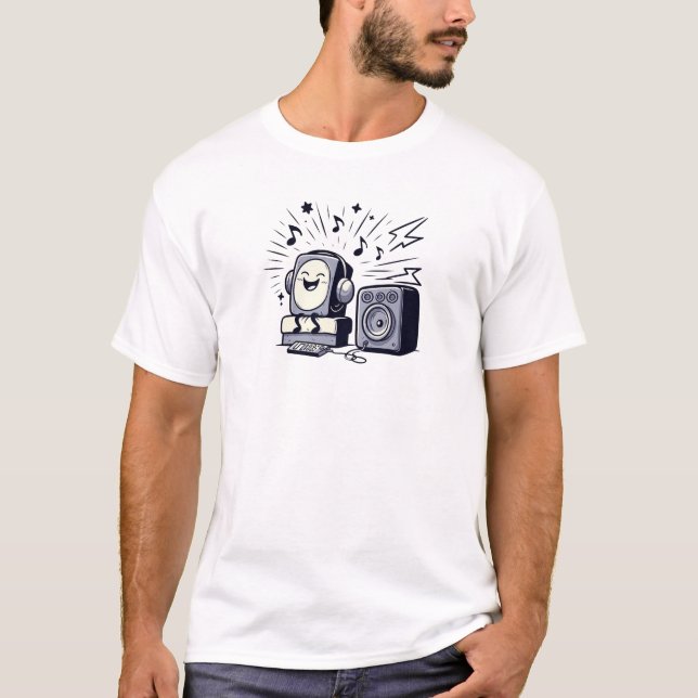 Camiseta Cute Music Lover – Fun Cartoon Men’s T-Shirt (Frente)