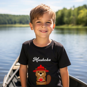Camiseta Cute Muskoka Canada Beaver com Red Hat Dark