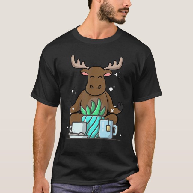 Camiseta Cute Namaste Moose Do Yoga Gardening  Coffee (Frente)