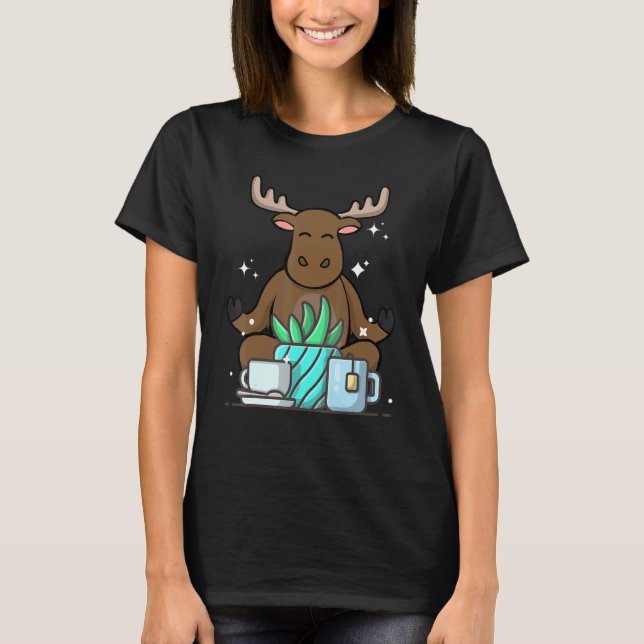Camiseta Cute Namaste Moose Do Yoga Gardening  Coffee (Frente)