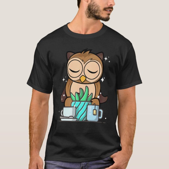 Camiseta Cute Namaste Owl Do Yoga Gardening  Coffee (Frente)