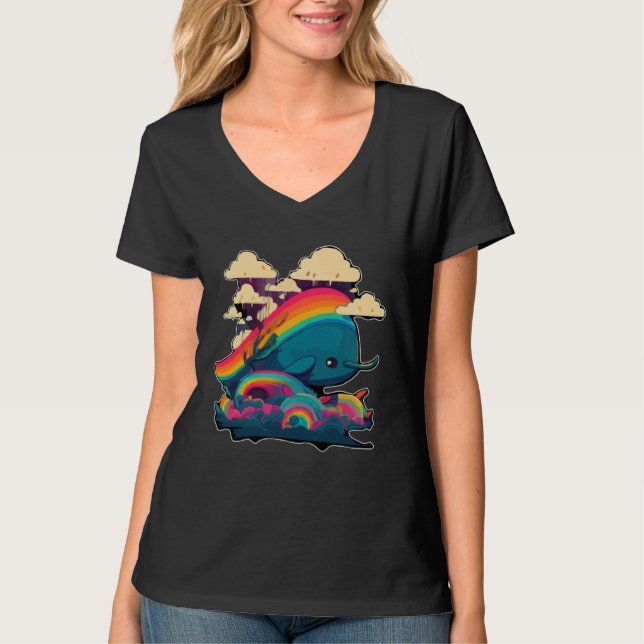Camiseta Cute Narwhal Sea Creature Rainbows Clouds And Narw (Frente)