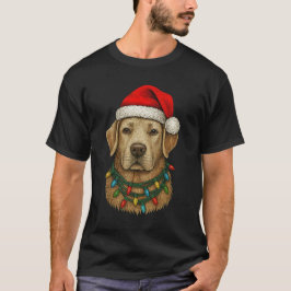 Camiseta Cute Natal Labrador com Chapéu de Papai Noel e Fér