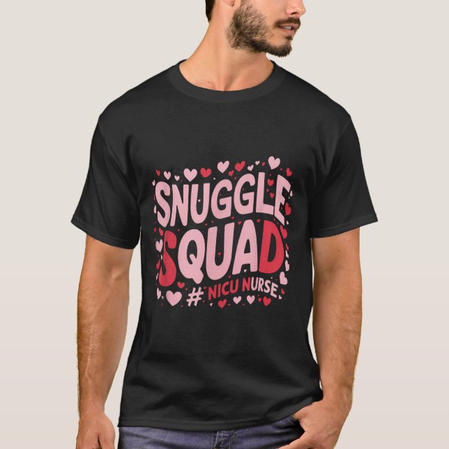 Camiseta Cute Nicu Nurse Valentines Day Snuggle Squad Neona (Frente)