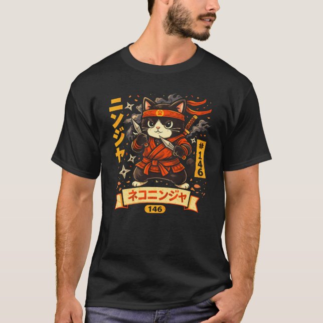 Camiseta Cute Ninja Cat Cartoon Design (Frente)