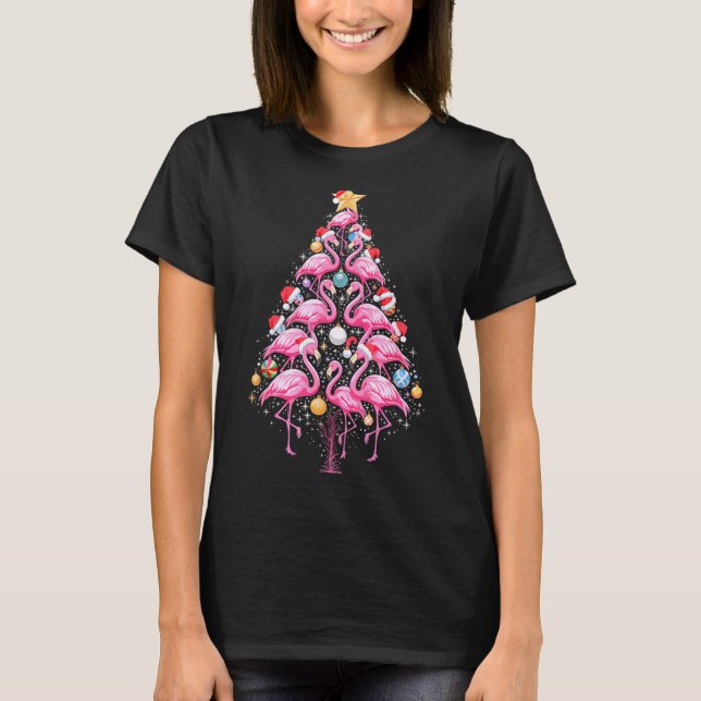 Camiseta Cute Nk Flamingo Christmas Tree Santa Hat Trocal P (Frente)
