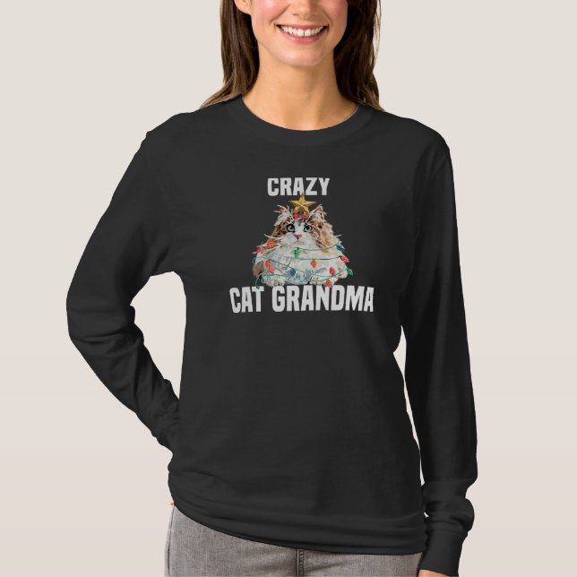 Camiseta Cute Norwegian Forest Cat Fairy Lights Crazy Cat G (Frente)
