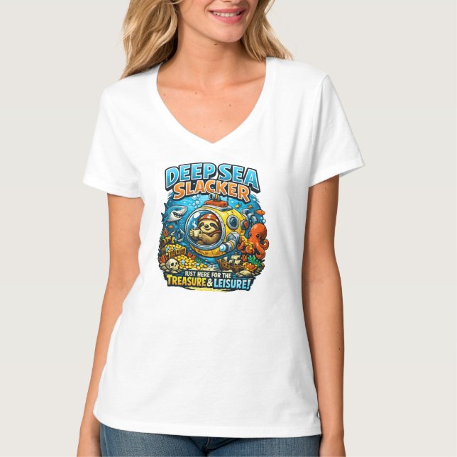 Camiseta Cute Ocean Adventure Humor, Funny Sloth Diving art (Frente)