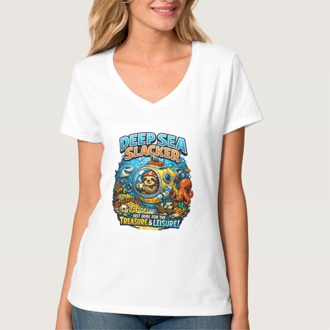 Camiseta Cute Ocean Adventure Humor, Funny Sloth Diving art (Frente)