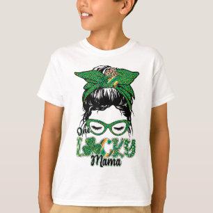 Camiseta Cute One Lucky Mama Messy Bun Happy St Patricks Da