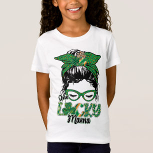 Camiseta Cute One Lucky Mama Messy Bun Happy St Patricks Da