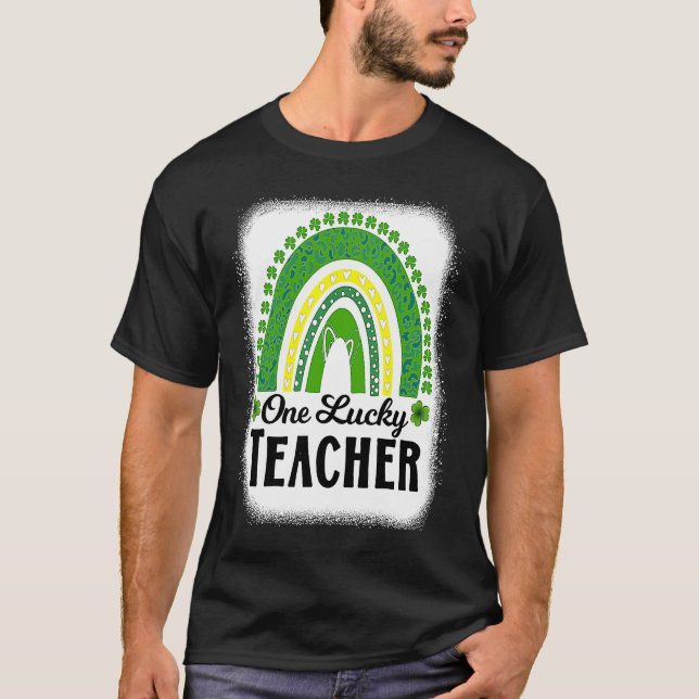 Camiseta Cute One Lucky Teacher Rainbow St Patrick's Day Bl (Frente)