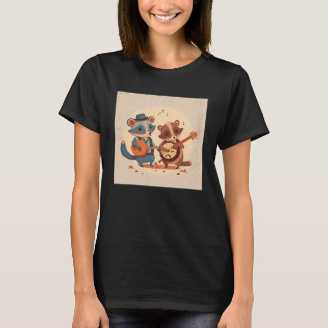 Camiseta Cute Opposum Racoon Illustration Friends Instrumen (Frente)