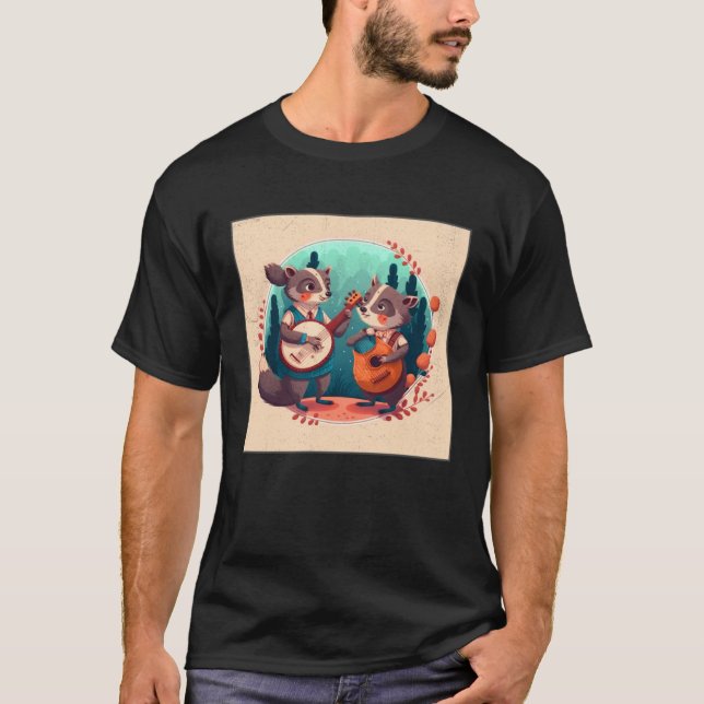 Camiseta Cute Opposum Racoon Illustration Friends Instrumen (Frente)