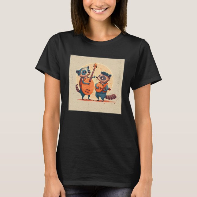 Camiseta Cute Opposum Racoon Illustration Friends Instrumen (Frente)