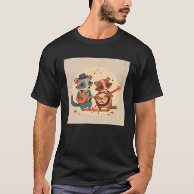 Camiseta Cute Opposum Racoon Illustration Friends Instrumen (Frente)