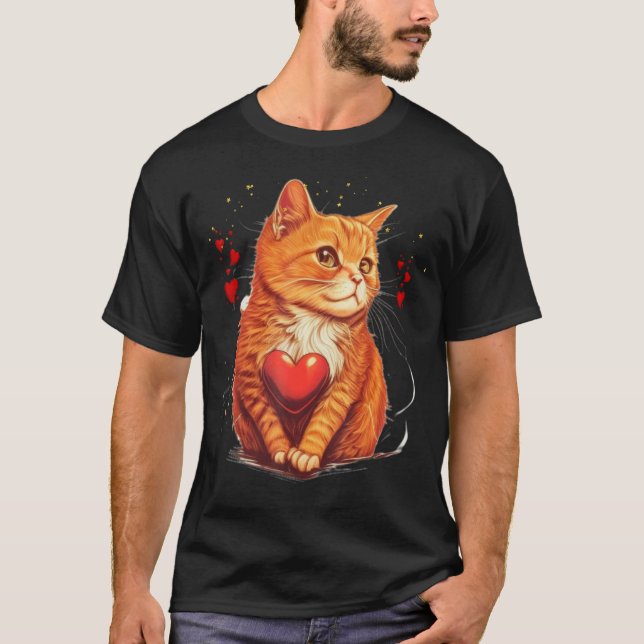 Camiseta Cute Orange cat kitty Valentines Day Kittens heart (Frente)
