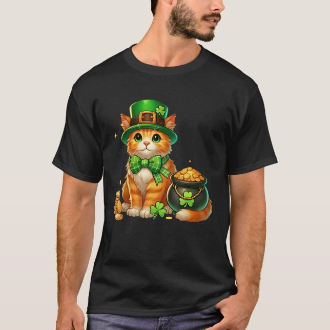 Camiseta Cute Orange Cat Leprechaun St Patricks Day Shamroc (Frente)
