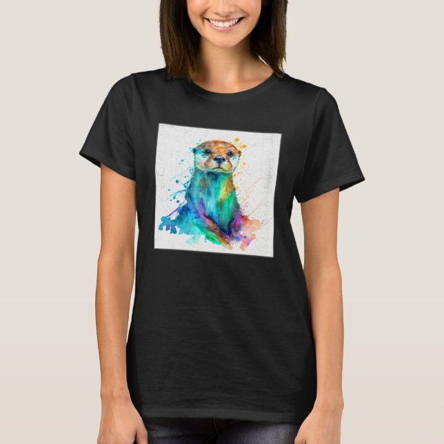 Camiseta Cute Otter Paint Splatter Illustration Colorful Wa (Frente)