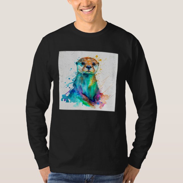 Camiseta Cute Otter Paint Splatter Illustration Colorful Wa (Frente)