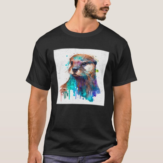 Camiseta Cute Otter Paint Splatter Illustration Colorful Wa (Frente)
