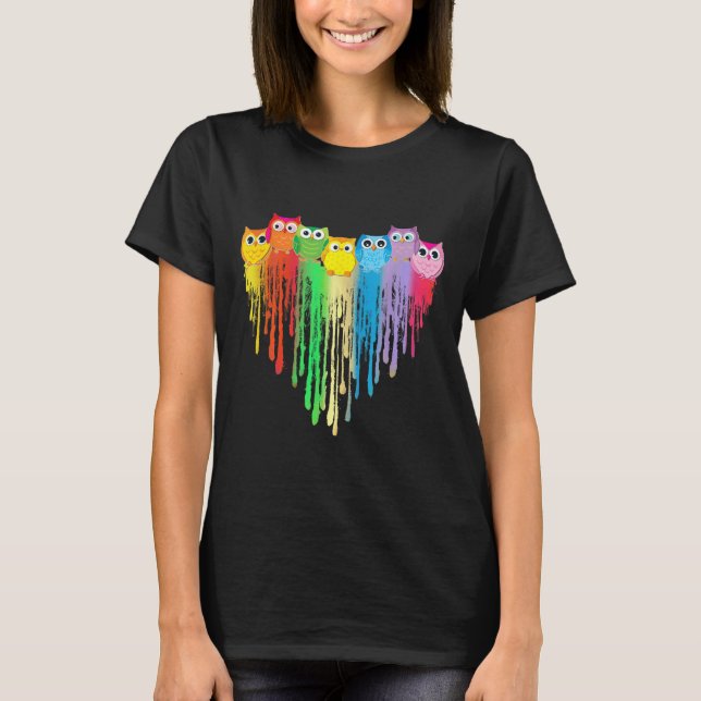 Camiseta Cute Owl Heart Lgbtq Proud Gay Pride Month Colourf (Frente)