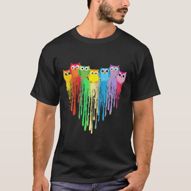 Camiseta Cute Owl Heart Lgbtq Proud Gay Pride Month Colourf (Frente)