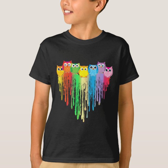 Camiseta Cute Owl Heart Lgbtq Proud Gay Pride Month Colourf (Frente)
