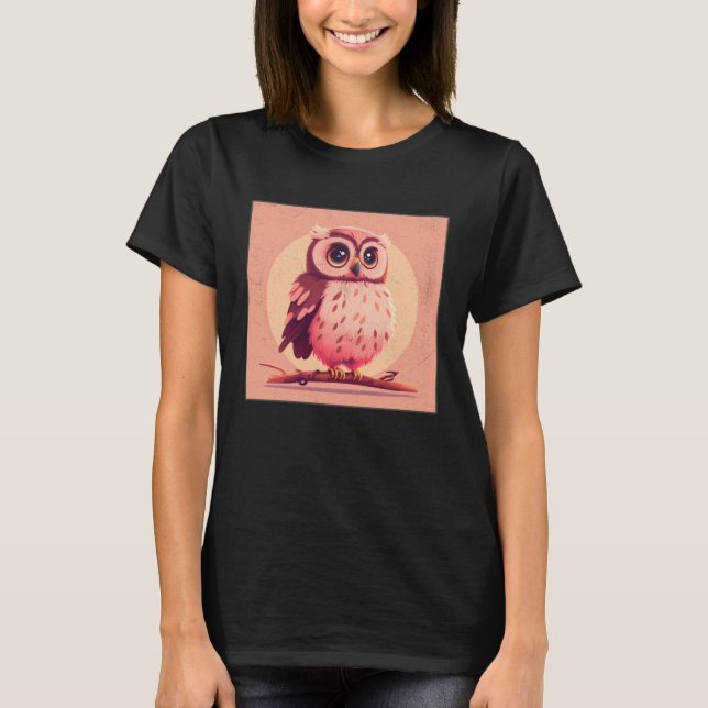Camiseta Cute Owl Illustration Modern Artwork Pink Women Ki (Frente)