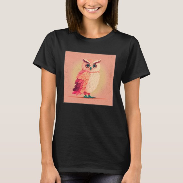 Camiseta Cute Owl Illustration Modern Artwork Pink Women Ki (Frente)