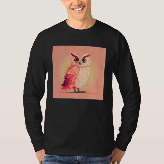 Camiseta Cute Owl Illustration Modern Artwork Pink Women Ki (Frente)