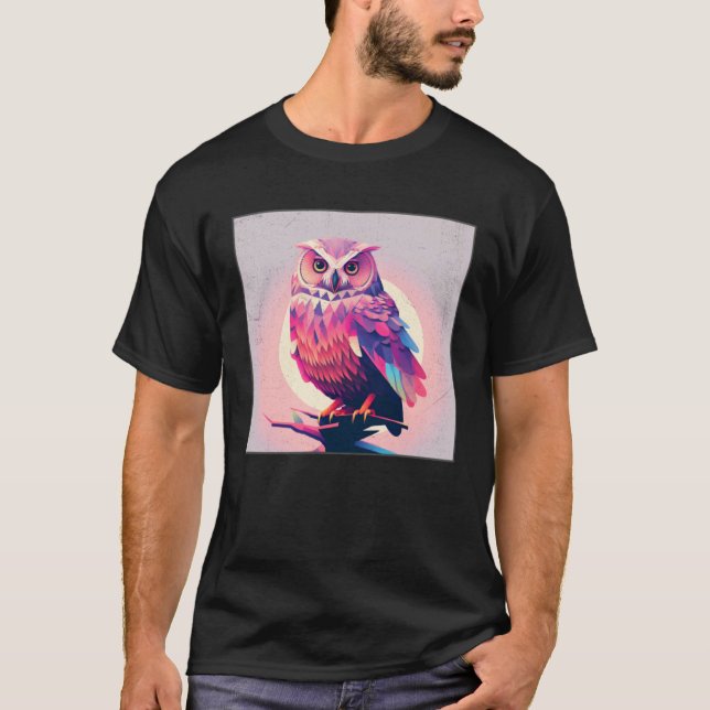 Camiseta Cute Owl Illustration Modern Artwork Pink Women Ki (Frente)