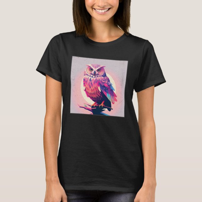 Camiseta Cute Owl Illustration Modern Artwork Pink Women Ki (Frente)