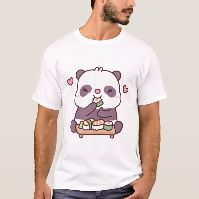 Camiseta Cute Panda ama Comer Sushi Japonês (Frente)