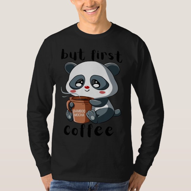 Camiseta Cute Panda Bear Holding Coffee Cup Mocha Latte Cap (Frente)