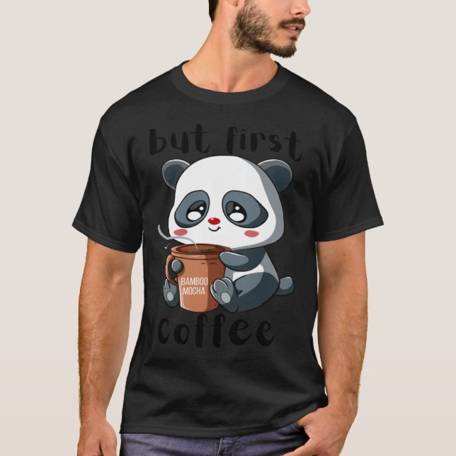 Camiseta Cute Panda Bear Holding Coffee Cup Mocha Latte Cap (Frente)
