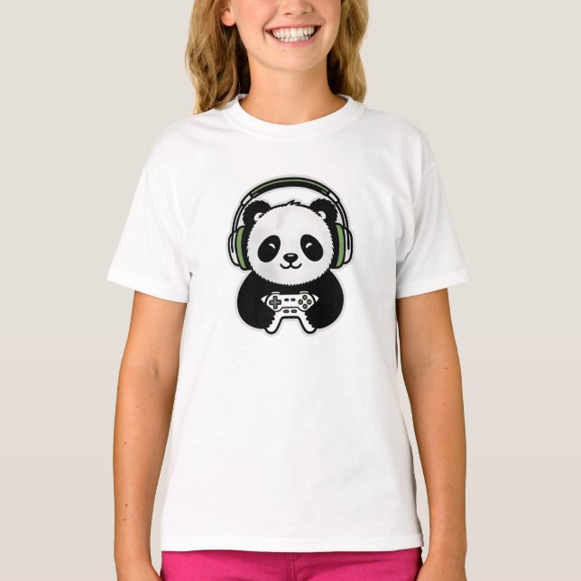 Camiseta Cute Panda Gamer - Kawaii Gaming Panda with Headse (Frente)