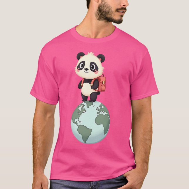 Camiseta Cute Panda Globe-Trotter - Viagem Adventure Cartoo (Frente)