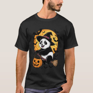 Camiseta Cute Panda Halloween Chapéu de Bruxa Jack-o-Lanter