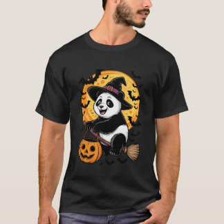 Camiseta Cute Panda Halloween Chapéu de Bruxa Jack-o-Lanter
