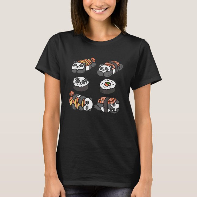Camiseta Cute Panda Maki E Panda Sushi Rolls (Frente)