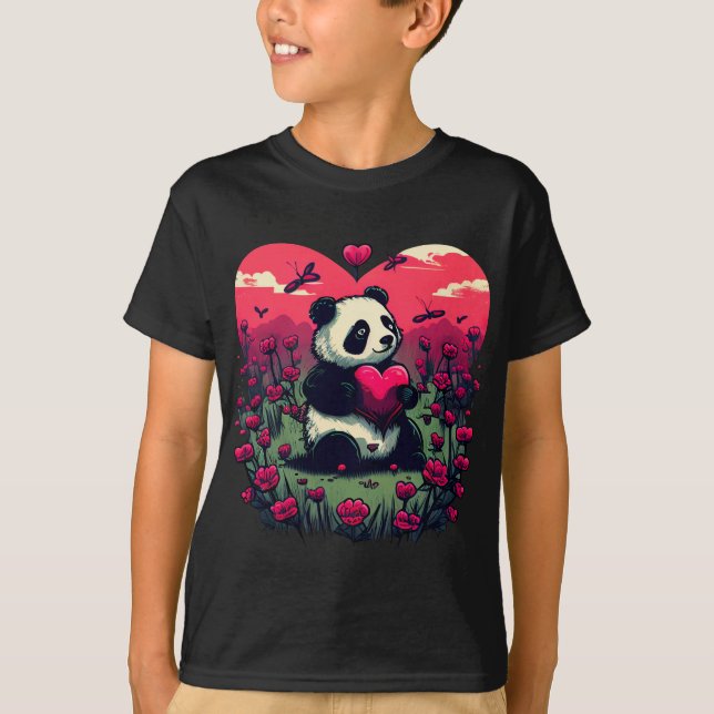 Camiseta Cute Panda Segurando Coração - Presente de Dia de  (Frente)