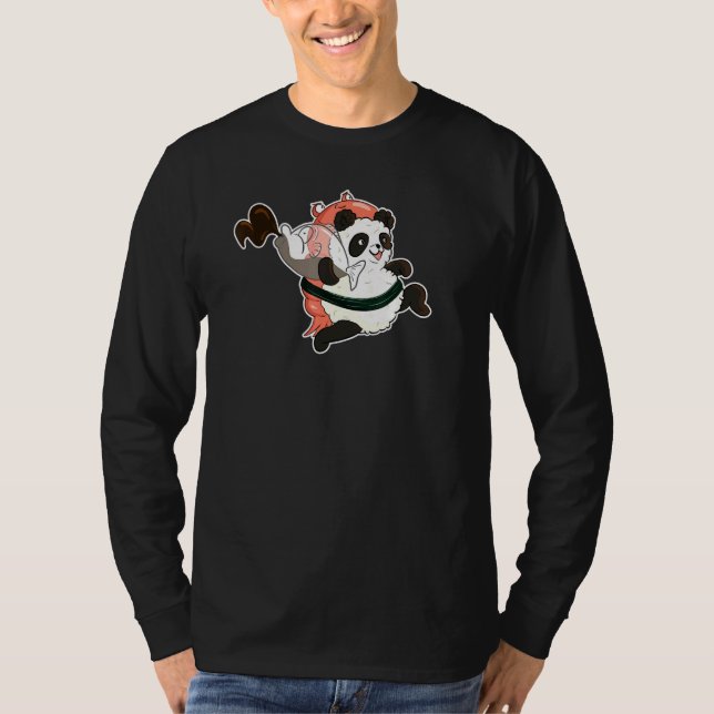 Camiseta Cute Panda Sushi Com Camarão Roubando Molho De Soj (Frente)