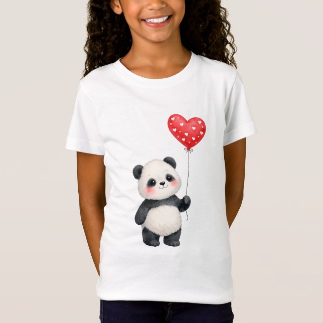 Camiseta Cute Panda With Heart Shape Balloon (Frente)